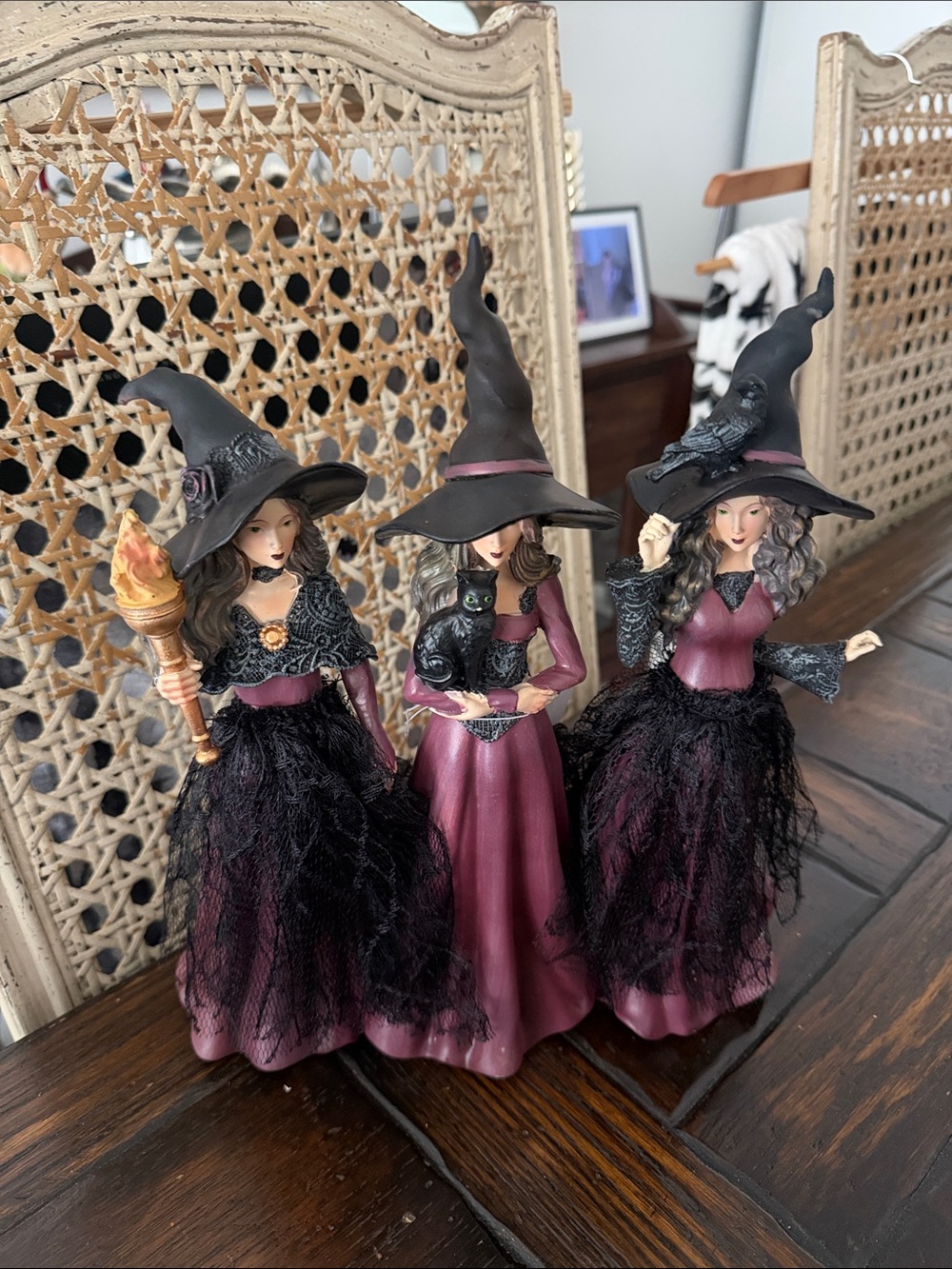 Eerie Charm Purple & Black Witch Figurine Trio Halloween Holiday Decor
